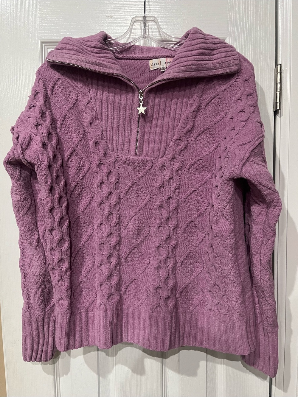 Lavender Cable-Knit Half-Zip Sweater